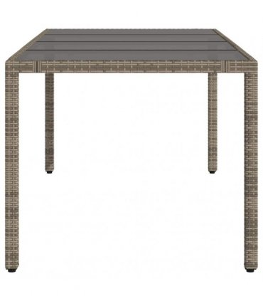 vidaXL Garden Table | Grey | PE rattan, powder-coated steel, tempered glass — Size: 190 x 90 x 75 cm
