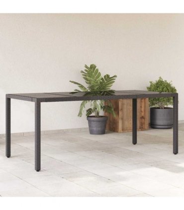 vidaXL Garden Table | Black | Poly Rattan, Powder-Coated Steel, Tempered Glass — Size: 190 x 90 x 75 cm