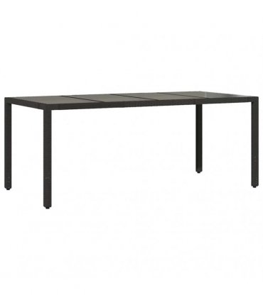 vidaXL Garden Table | Black | Poly Rattan, Powder-Coated Steel, Tempered Glass — Size: 190 x 90 x 75 cm