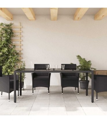 vidaXL Garden Table | Black | Poly Rattan, Powder-Coated Steel, Tempered Glass — Size: 190 x 90 x 75 cm