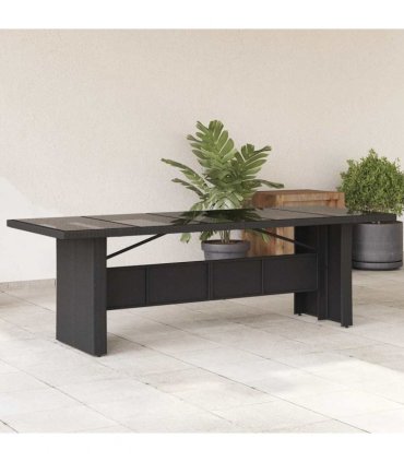 vidaXL Garden Table | Black | PE rattan, powder-coated steel, tempered glass — Size: 240 x 90 x 75 cm