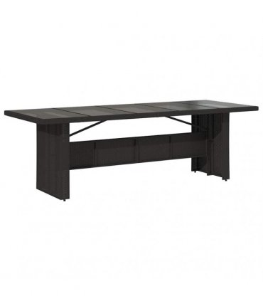 vidaXL Garden Table | Black | PE rattan, powder-coated steel, tempered glass — Size: 240 x 90 x 75 cm