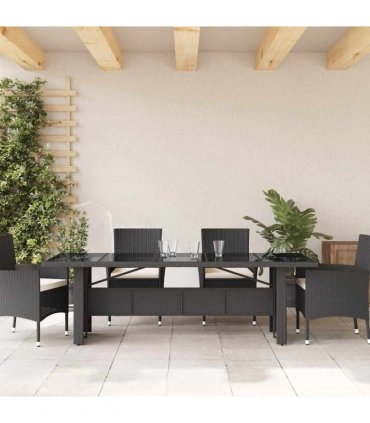 vidaXL Garden Table | Black | PE rattan, powder-coated steel, tempered glass — Size: 240 x 90 x 75 cm