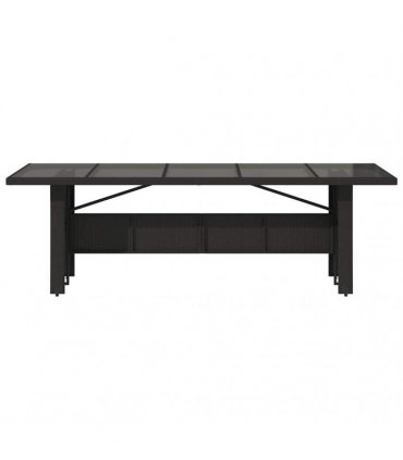 vidaXL Garden Table | Black | PE rattan, powder-coated steel, tempered glass — Size: 240 x 90 x 75 cm
