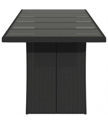 vidaXL Garden Table | Black | PE rattan, powder-coated steel, tempered glass — Size: 240 x 90 x 75 cm