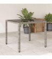 vidaXL Garden Table with Glass Top Grey 90x90x75 cm Poly Rattan — Size: 90 x 90 x 75 cm