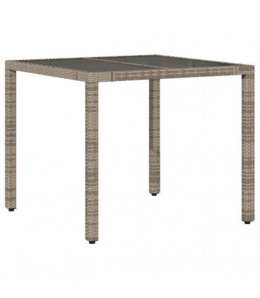 vidaXL Garden Table with Glass Top Grey 90x90x75 cm Poly Rattan — Size: 90 x 90 x 75 cm