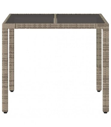 vidaXL Garden Table with Glass Top Grey 90x90x75 cm Poly Rattan — Size: 90 x 90 x 75 cm