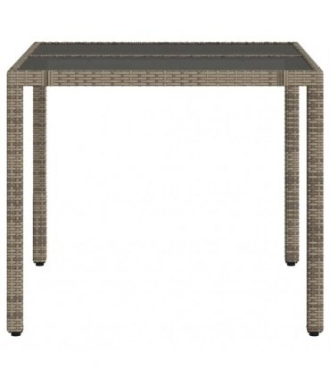 vidaXL Garden Table with Glass Top Grey 90x90x75 cm Poly Rattan — Size: 90 x 90 x 75 cm