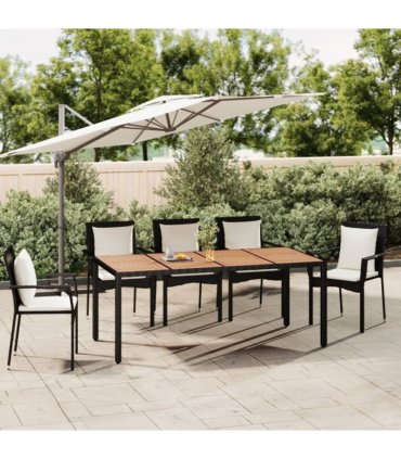 vidaXL Garden Table with Wooden Top Black Poly Rattan&Solid Wood Acacia — Size: 190 x 90 x 75 cm