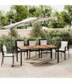 vidaXL Garden Table with Wooden Top Black Poly Rattan&Solid Wood Acacia — Size: 190 x 90 x 75 cm