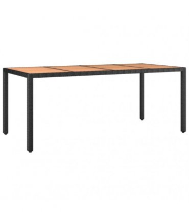vidaXL Garden Table with Wooden Top Black Poly Rattan&Solid Wood Acacia — Size: 190 x 90 x 75 cm