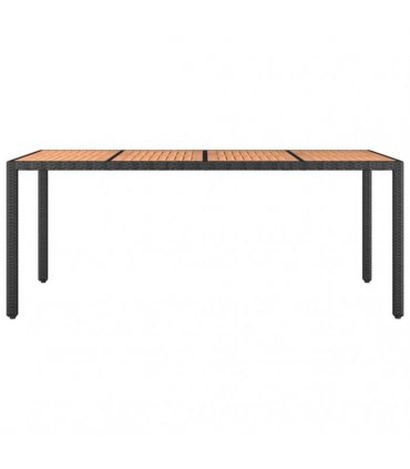 vidaXL Garden Table with Wooden Top Black Poly Rattan&Solid Wood Acacia — Size: 190 x 90 x 75 cm