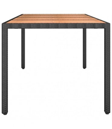 vidaXL Garden Table with Wooden Top Black Poly Rattan&Solid Wood Acacia — Size: 190 x 90 x 75 cm