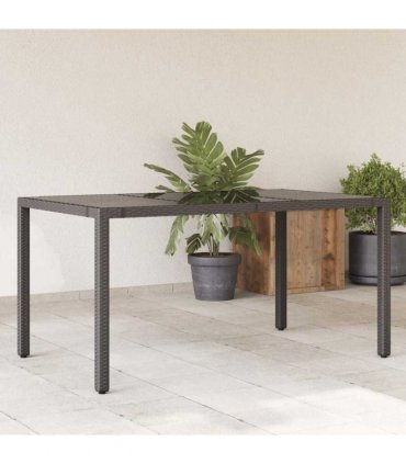 vidaXL Garden Table | Black | Poly Rattan, Tempered Glass, Powder-Coated Steel — Size: 150 x 90 x 75 cm