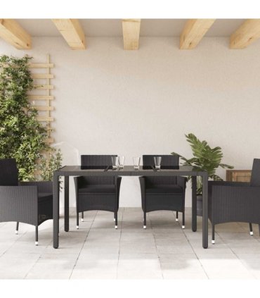 vidaXL Garden Table | Black | Poly Rattan, Tempered Glass, Powder-Coated Steel — Size: 150 x 90 x 75 cm