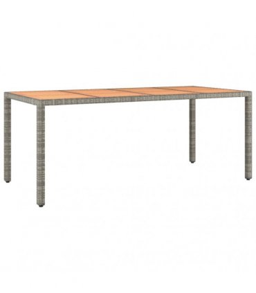 vidaXL Garden Table with Wooden Top Grey Poly Rattan&Solid Wood Acacia — Size: 190 x 90 x 75 cm