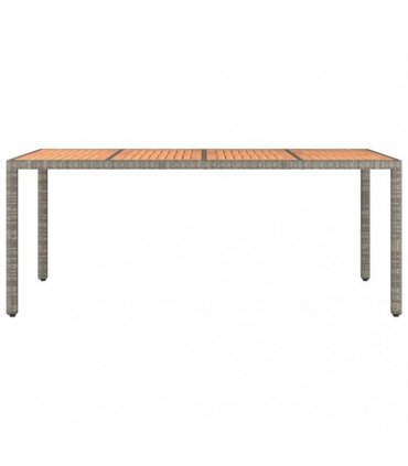 vidaXL Garden Table with Wooden Top Grey Poly Rattan&Solid Wood Acacia — Size: 190 x 90 x 75 cm