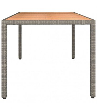 vidaXL Garden Table with Wooden Top Grey Poly Rattan&Solid Wood Acacia — Size: 190 x 90 x 75 cm