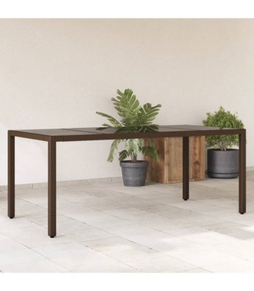 vidaXL Garden Table with Glass Top Brown 190x90x75 cm Poly Rattan — Size: 190 x 90 x 75 cm