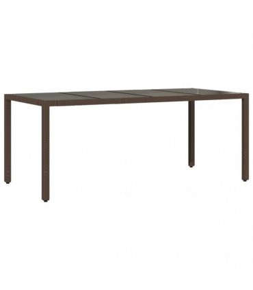 vidaXL Garden Table with Glass Top Brown 190x90x75 cm Poly Rattan — Size: 190 x 90 x 75 cm