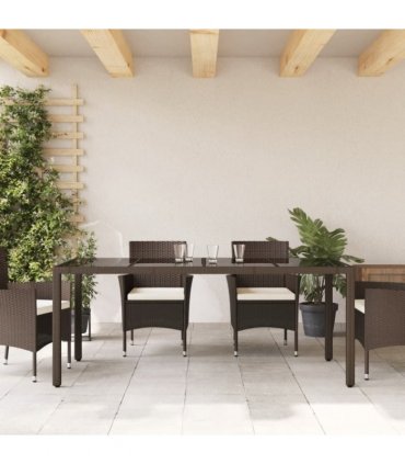 vidaXL Garden Table with Glass Top Brown 190x90x75 cm Poly Rattan — Size: 190 x 90 x 75 cm