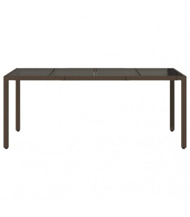 vidaXL Garden Table with Glass Top Brown 190x90x75 cm Poly Rattan — Size: 190 x 90 x 75 cm