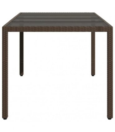 vidaXL Garden Table with Glass Top Brown 190x90x75 cm Poly Rattan — Size: 190 x 90 x 75 cm