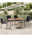 vidaXL Garden Table with Wooden Top Grey Poly Rattan&Solid Wood Acacia — Size: 150 x 90 x 75 cm