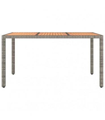vidaXL Garden Table with Wooden Top Grey Poly Rattan&Solid Wood Acacia — Size: 150 x 90 x 75 cm