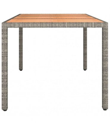 vidaXL Garden Table with Wooden Top Grey Poly Rattan&Solid Wood Acacia — Size: 150 x 90 x 75 cm