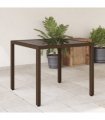 vidaXL Garden Table with Glass Top Brown 90x90x75 cm Poly Rattan — Size: 90 x 90 x 75 cm