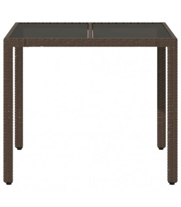 vidaXL Garden Table with Glass Top Brown 90x90x75 cm Poly Rattan — Size: 90 x 90 x 75 cm