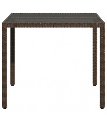 vidaXL Garden Table with Glass Top Brown 90x90x75 cm Poly Rattan — Size: 90 x 90 x 75 cm