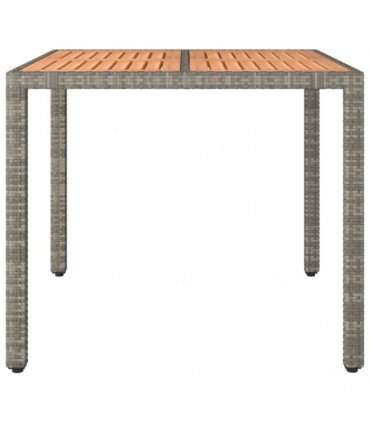 vidaXL Garden Table with Wooden Top Grey Poly Rattan&Solid Wood Acacia — Size: 90 x 90 x 75 cm