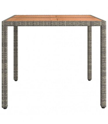 vidaXL Garden Table with Wooden Top Grey Poly Rattan&Solid Wood Acacia — Size: 90 x 90 x 75 cm