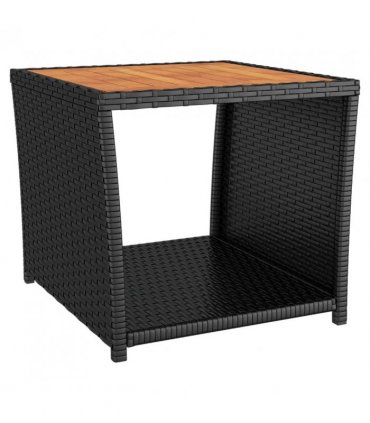 vidaXL Tea Table with Wooden Top Black Poly Rattan&Solid Wood Acacia