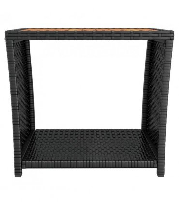 vidaXL Tea Table with Wooden Top Black Poly Rattan&Solid Wood Acacia