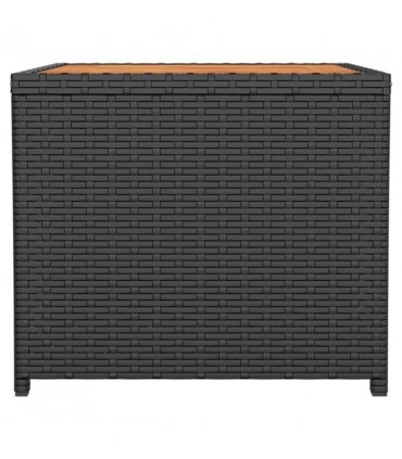 vidaXL Tea Table with Wooden Top Black Poly Rattan&Solid Wood Acacia