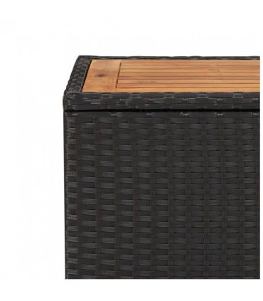 vidaXL Tea Table with Wooden Top Black Poly Rattan&Solid Wood Acacia