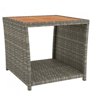 vidaXL Tea Table with Wooden Top Grey Poly Rattan&Solid Wood Acacia
