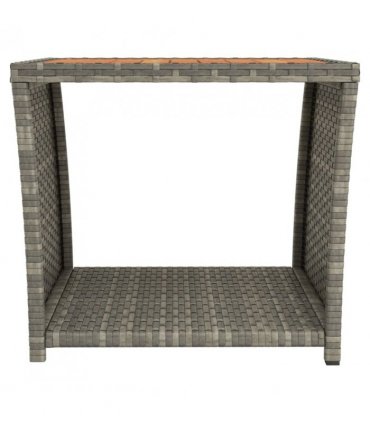 vidaXL Tea Table with Wooden Top Grey Poly Rattan&Solid Wood Acacia
