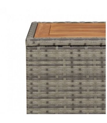 vidaXL Tea Table with Wooden Top Grey Poly Rattan&Solid Wood Acacia