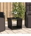 vidaXL Tea Table with Glass Top Black Poly Rattan&Tempered Glass