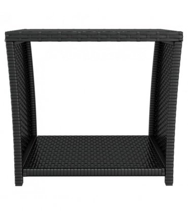 vidaXL Tea Table with Glass Top Black Poly Rattan&Tempered Glass