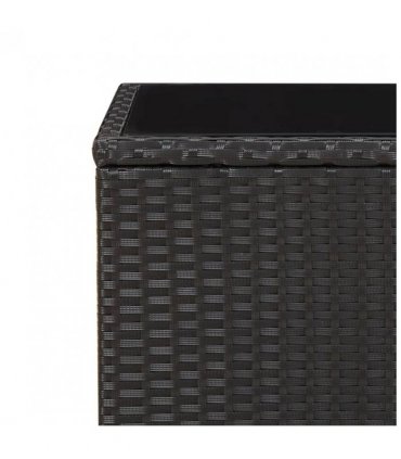 vidaXL Tea Table with Glass Top Black Poly Rattan&Tempered Glass