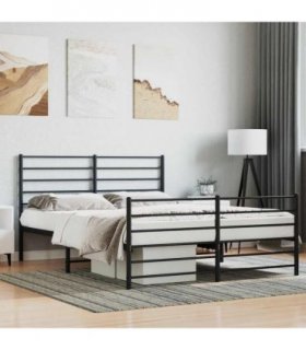 vidaXL Metal Bed Frame without Mattress with Footboard Black 140x190cm — Size: 140 x 190 cm, Model: with headboard & footboard
