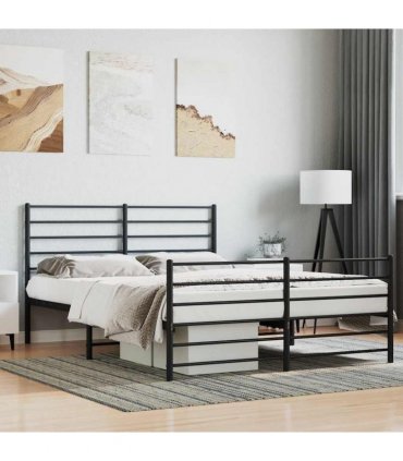 vidaXL Metal Bed Frame without Mattress with Footboard Black 140x190cm — Size: 140 x 190 cm, Model: with headboard & footboard