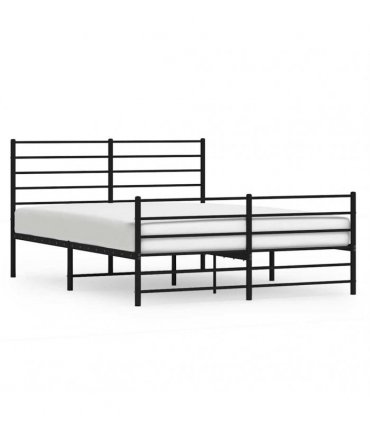 vidaXL Metal Bed Frame without Mattress with Footboard Black 140x190cm — Size: 140 x 190 cm, Model: with headboard & footboard