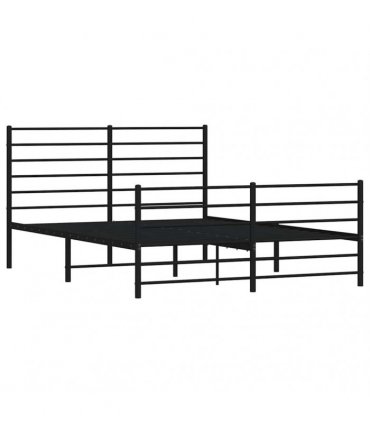 vidaXL Metal Bed Frame without Mattress with Footboard Black 140x190cm — Size: 140 x 190 cm, Model: with headboard & footboard